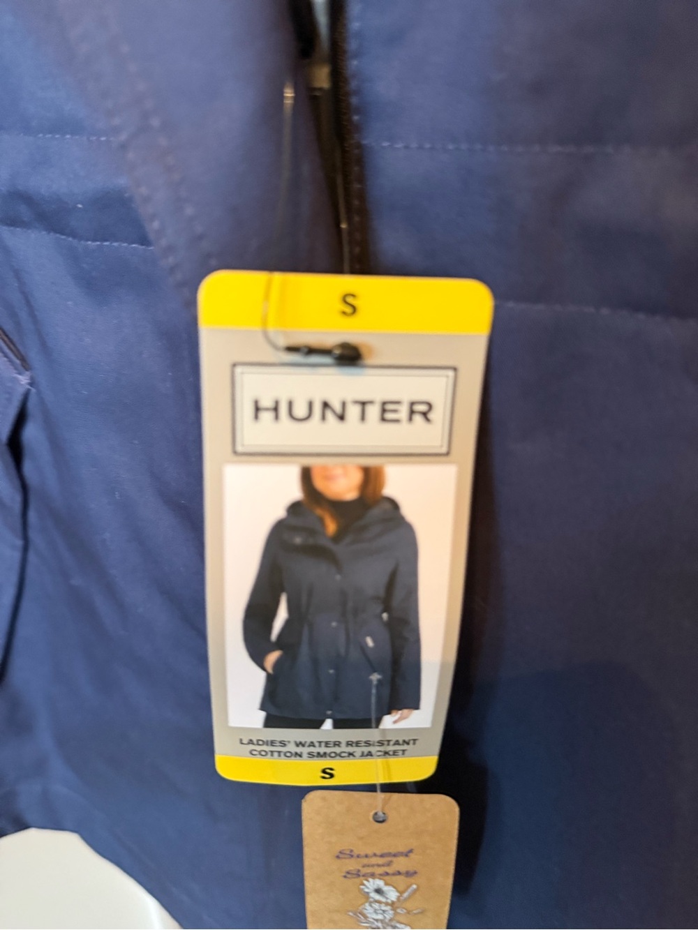 Hunter Navy Hooded Waterproof Women's Raincoat - Picture 3 of 7